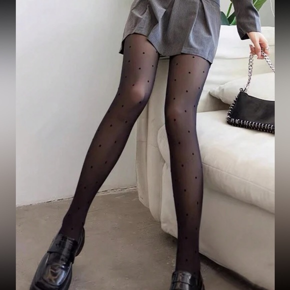 Premium Durable warm double lined black/nude thick pantyhose tights - Picture 4 of 6